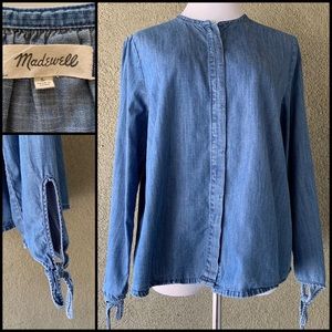 🔥5/$20🔥 “Madewell” Cotton Chambray Button-down Peasant Blouse size L